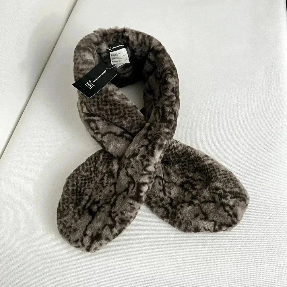 I.N.C Pull-Through Faux -Fur Scarf Snake Print Gray And Black Cozy